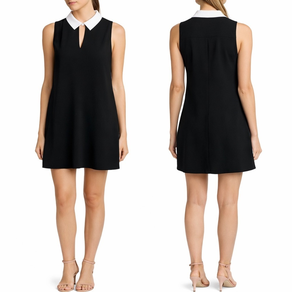 NWT Marchesa Collared Swing Dress Black $375. Sleeveless Size M - Picture 2 of 9